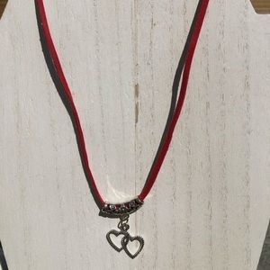 Red Suade Necklace‎ with Heart Charm